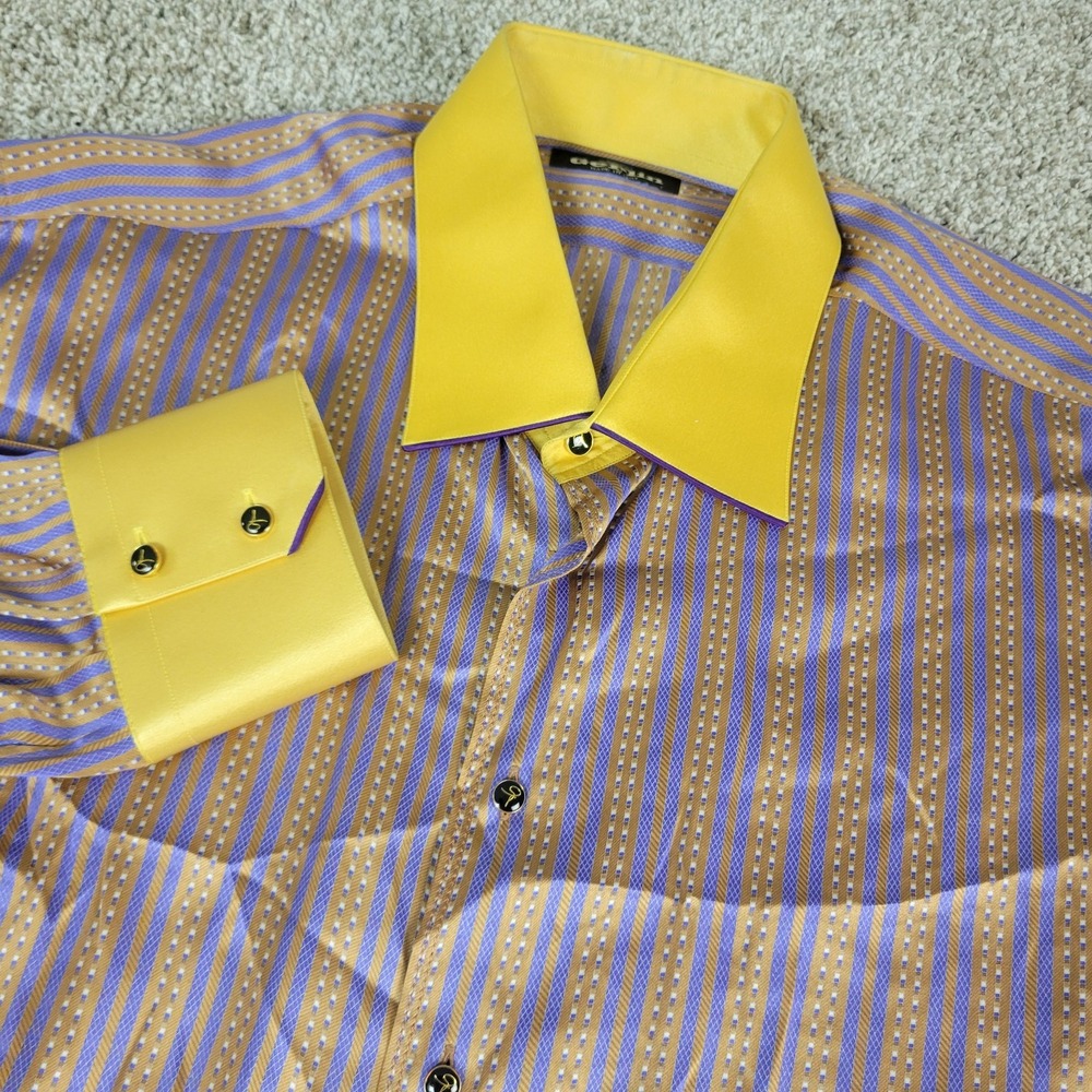 Gerlin Mens 16.5-42 Multicolor Striped‎ Button Up Long Sleeve 100% Silk Italy